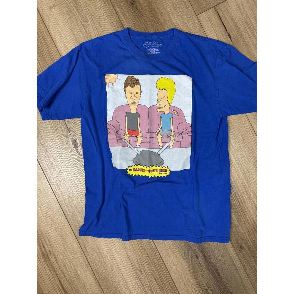 Beavis And Butt-Head Shirt Mens Large Blue Couch TV Graphic Tee Cartoon 90s